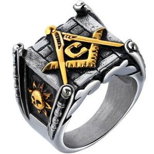 Men's Stainless Steel & Gold Masonic Ring